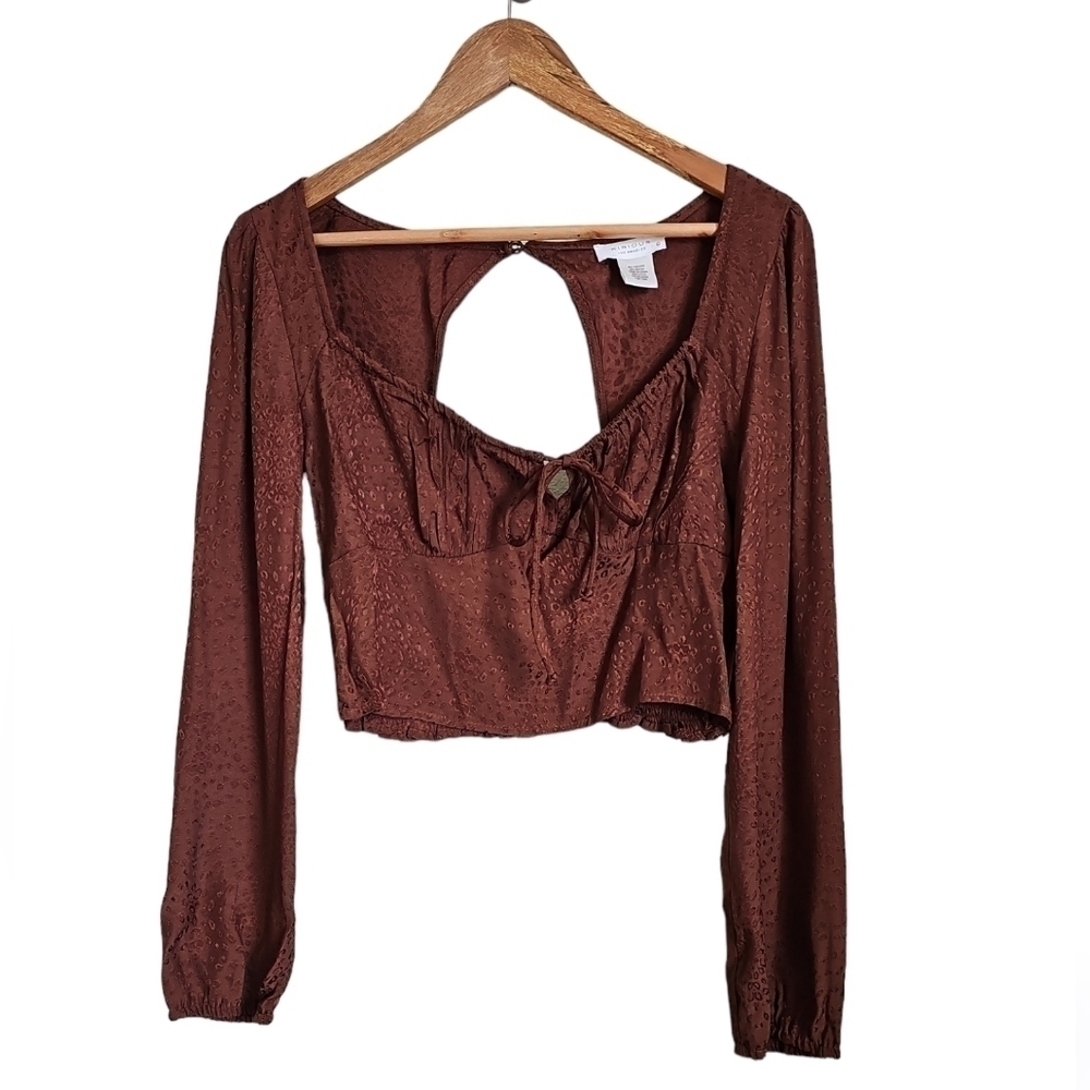 Bewitched Boho Brown animal print long sleeve keyhole crop top nwt